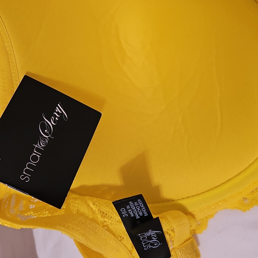 38D Smart & Sexy Lace Bra Set - Pink and Yellow Pushup Underwire - Picture 3 of 9